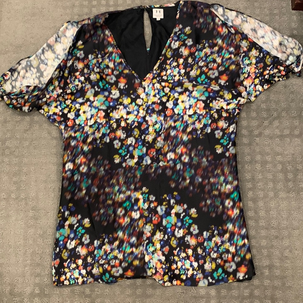 Halston Heritage floral open shoulder tunic